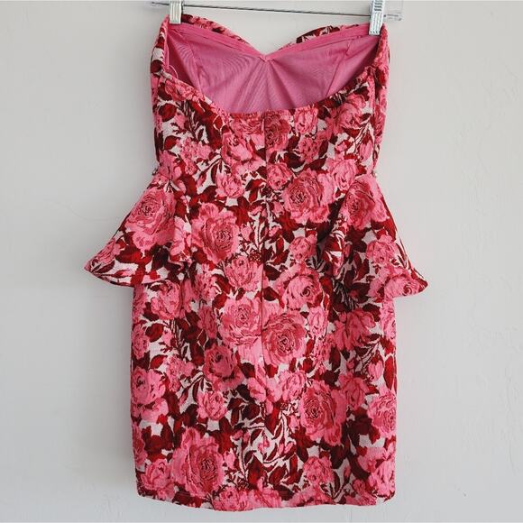 Zara Pink and Red Rose Print Knit Mini Dress w Rhinestone Accents Medium - Picture 6 of 11